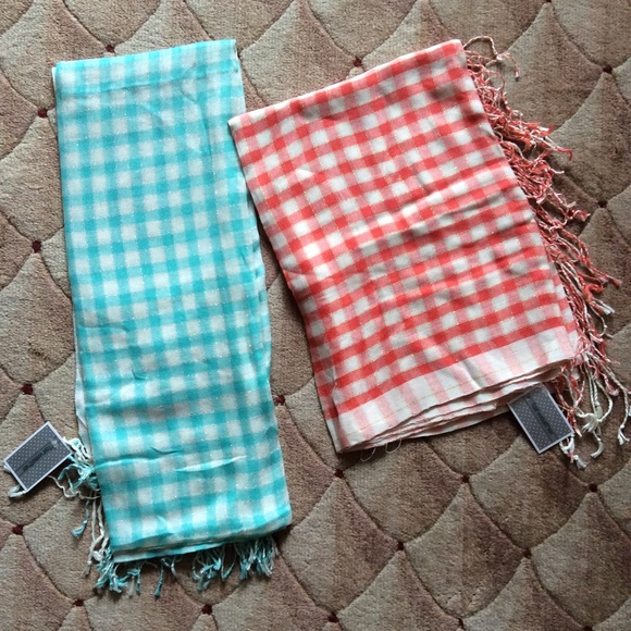 Set of two scarves, checker peach and mint , new - Picture 1 of 5